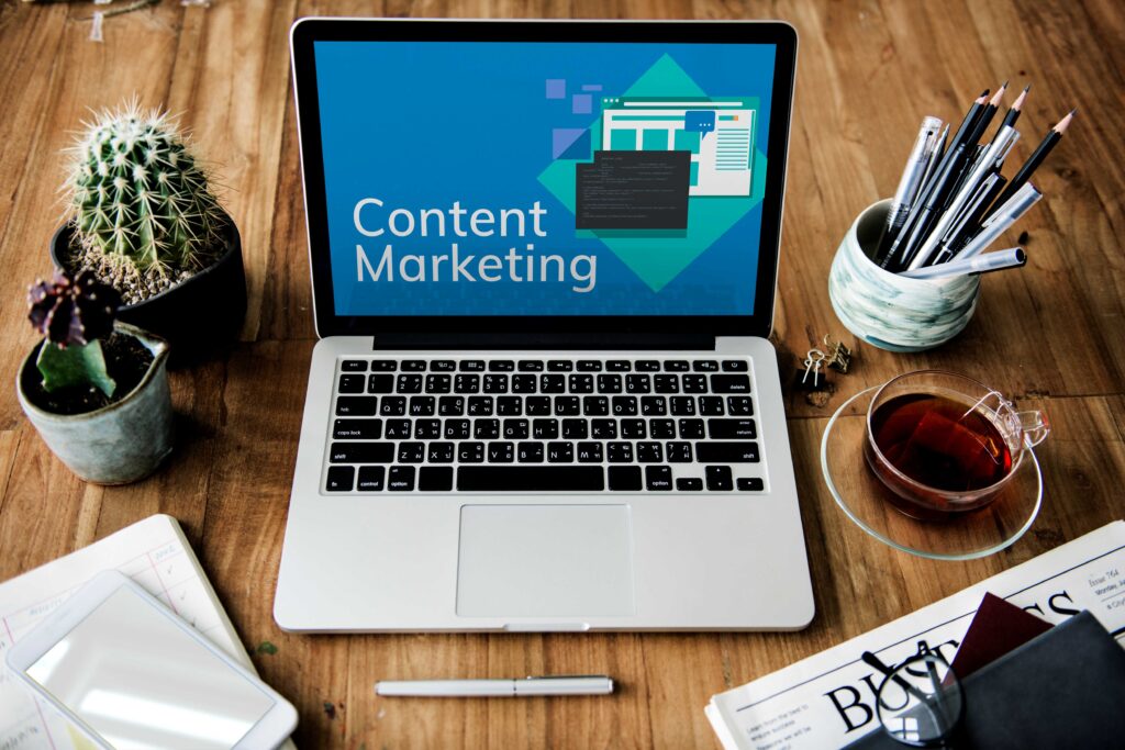 A laptop showing content marketing